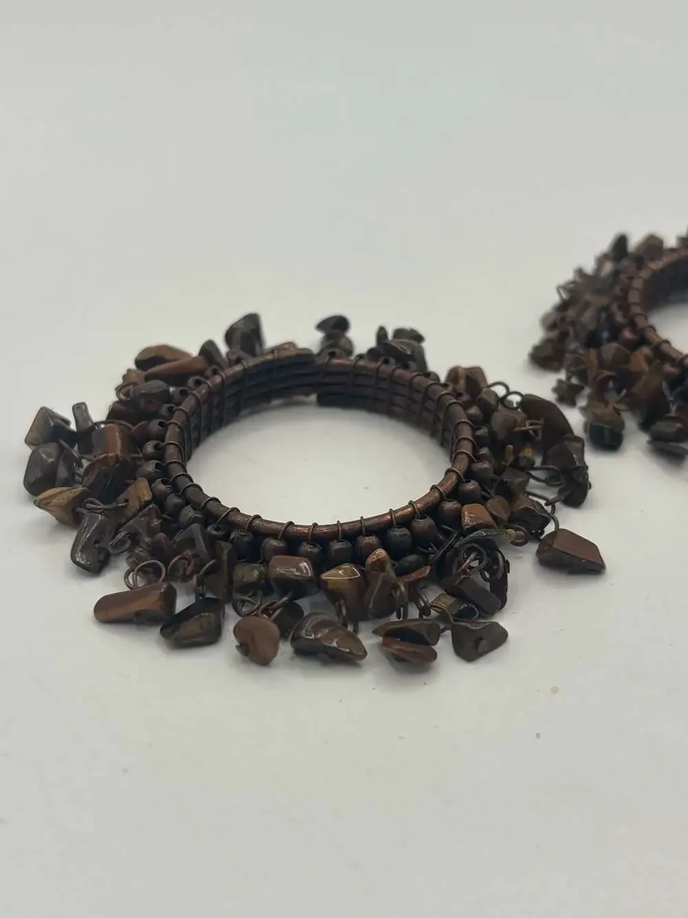 Pottery Barn Dangling Tiger Eye Stone Wire Napkin Rings Set of 2